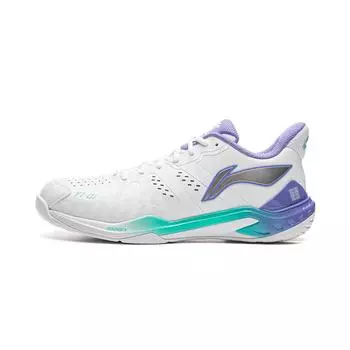 Li Ning резиновые мягкие эластичные удобные нескользящие износостойкие дышащие легкие низкие туфли для бадминтона унисекс белые фиолетовые AYZU017-1 41