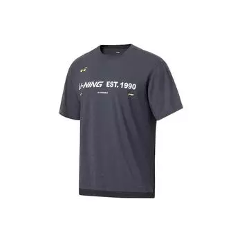 Li-Ning Round Neck Digital Letter Print Ice Feel Short Sleeve T-Shirt Unisex Tops Deep-Gray ATST679-5 L