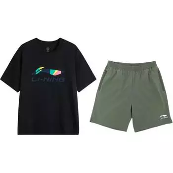 Li-Ning Round Neck Pullover Logo Letter Print Fashion Versatile Casual Sports Suit Unisex suit AHSVD61-2+YKSV147-1 S