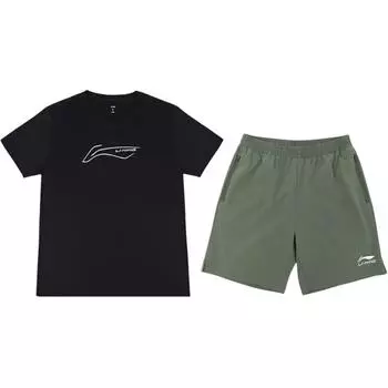 Li-Ning Round Neck Pullover Logo Print Simple Quick-Dry Versatile Casual Sports Suit Unisex suit YTSU141-2+YKSV147-1 XL