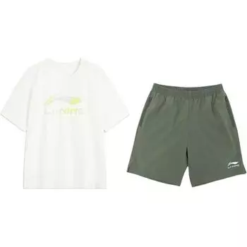 Li-Ning Round Neck Pullover Logo Print Simple Comfortable Versatile Casual Sports Suit Unisex suit AHSV161-1+YKSV147-1 XL