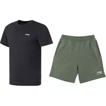 Li-Ning Round Neck Pullover Simple Quick-Dry Breathable Comfortable Casual Sports Suit Unisex suits ATSS069-1+YKSV147-1 S