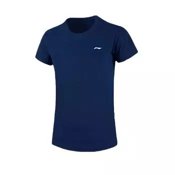 Li-Ning Round Neck Solid Color Simple Short Sleeve T-Shirt Women Tops Navy-Blue AHSR792-6 M