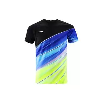 Li Ning Running Fitness быстросохнущая дышащая спортивная футболка с коротким рукавом для мужчин, черные AAYQ085-3 M