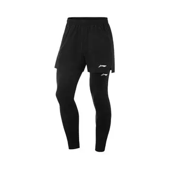 Li Ning Running Series 3 в 1, быстросохнущие эластичные спортивные длинные брюки со средней талией, мужские низы, черный цвет AWBV011-1 M