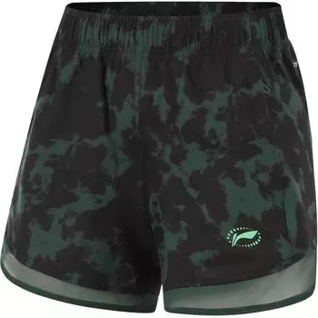 Li Ning Running Series Full Print Mid Waist Breathable Universal Loose Sports Shorts Women shorts Dark-Green Black AKSU340-3 S