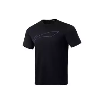 Li-Ning Running Series Футболка с логотипом и круглым вырезом с короткими рукавами, мужские топы, черный ATST073-1 M