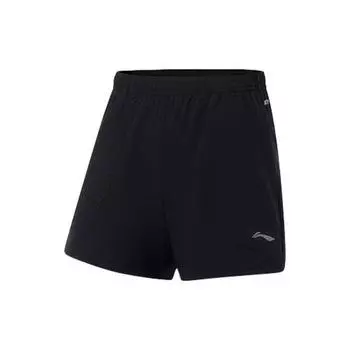 Li Ning Running Series Logo Print Solid Color Elastic Fitness Shorts Women Shorts Black AKST264-4 S