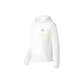 Li Ning Running Series Logo Print Stand Wool Jacket Hooded Sports Long Sleeve Jacket Women Jackets White AFDS346-1 M