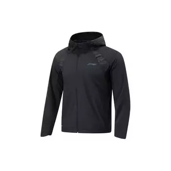 Li Ning Running Series Logo Print Ветрозащитная водоотталкивающая светоотражающая спортивная куртка с капюшоном Мужские куртки черного цвета AFDU047-1 M