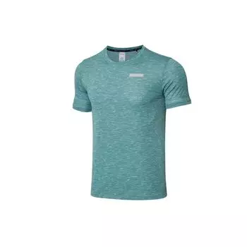 Li-Ning Running Series, однотонная быстросохнущая тренировочная футболка с круглым вырезом и короткими рукавами, мужские топы, серая, аква-синяя, ATSR049-5 M