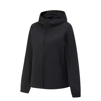 Li Ning Running Series однотонная куртка на молнии с капюшоном удобная дышащая универсальная ветрозащитная свободная женская куртка черная AFDU356-1 S