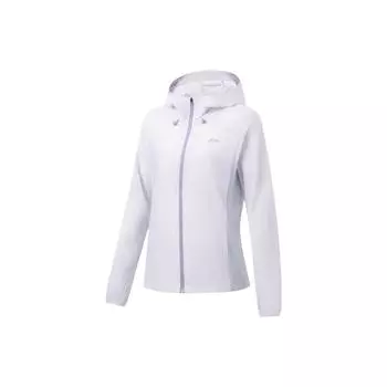 Li Ning Running Series однотонная куртка-ветровка с капюшоном и длинными рукавами на молнии, защита от солнца, женская верхняя одежда, белый небесно-голубой AFDT182-13 XS