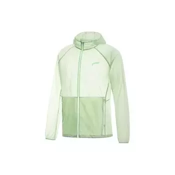 Li Ning Running Series однотонная легкая облегающая спортивная толстовка с капюшоном, дышащая солнцезащитная куртка, мужские куртки бамбуково-зеленого цвета AFDT183-6 L