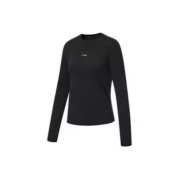 Li-Ning Running Series, однотонная облегающая футболка с круглым вырезом и длинными рукавами, женские топы, черный ATLT082-1 L