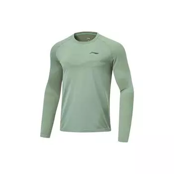 Li Ning Running Series однотонная теплая футболка с длинными рукавами и рукавами-фонариками, мужские топы серо-зеленого цвета ATLT077-2 XXL