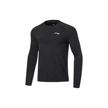Li Ning Running Series однотонная теплая футболка с длинным рукавом с логотипом для мужчин, черные топы ATLT077-1 L