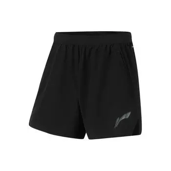 Li Ning Running Series однотонные быстросохнущие прохладные тканые спортивные шорты мужские шорты черные AKSU335-1 M