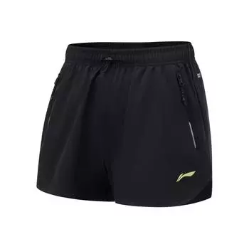 Li Ning Running Series однотонные, со средней талией, удобные, универсальные, дышащие, быстросохнущие, прямые спортивные шорты, женские шорты черного цвета AKSU050-1 S