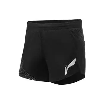 Li Ning Running Series однотонные светоотражающие прямые шорты с логотипом женские шорты черного цвета AKSR320-2 XXL