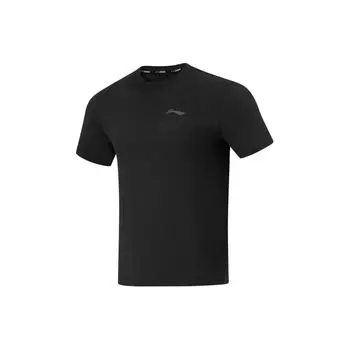 Li Ning Running Series однотонный круглый вырез пуловер дышащая футболка с коротким рукавом мужские топы черный ATSU195-1 M
