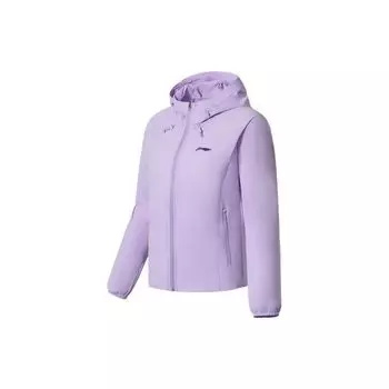 Li Ning Running Series Packable Stretch Long Sleeve Hooded Windbreaker Women Upper Clothing Lilac AFDS346-3 M