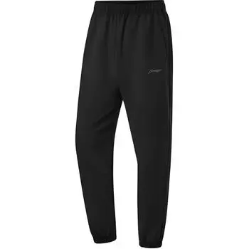 Li Ning Running Series повседневные однотонные простые трикотажные спортивные брюки с манжетами мужские низы черного цвета AYKU045-1 S