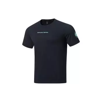 Li-Ning Running Series пуловер с круглым вырезом и буквенным принтом, футболка с короткими рукавами, мужские топы, черный ATST515-1 M