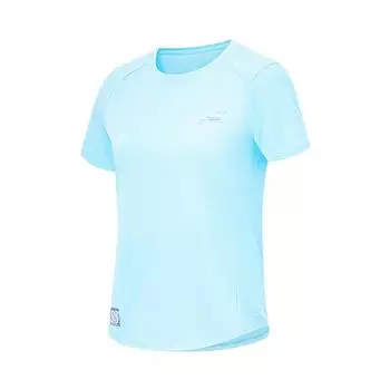 Li-Ning Running Series с буквенным принтом и логотипом, быстросохнущая футболка с круглым вырезом и короткими рукавами, женские топы, светло-воск, синий ATST520-4 L