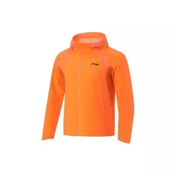 Li Ning Running Series с логотипом и принтом ветрозащитная водоотталкивающая светоотражающая спортивная куртка с капюшоном мужская куртка морковно-оранжевого цвета AFDU047-4 XL