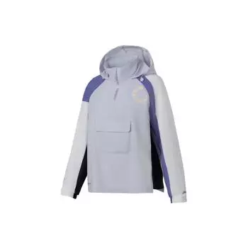 Li Ning Running Series Spliced Logo Letter Print Водонепроницаемая свободная спортивная ветровка с длинным рукавом Женская верхняя одежда Светло-морозно-голубой AFDS048-5 M