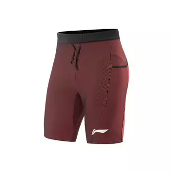 Li Ning Running Series Spliced Mid-Rise Drawstring Breathable Universal Tight Sports Shorts Men shorts Black Fluorescent-Pink AUSV003-2 L