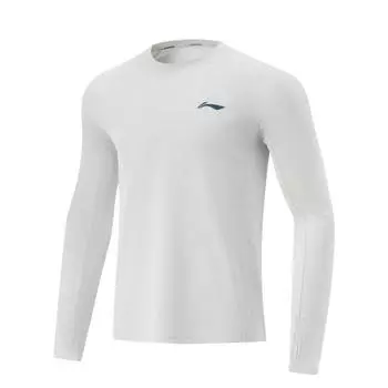 Li Ning Running Series Спортивная повседневная простая однотонная футболка с круглым вырезом и длинным рукавом для мужчин, светло-серый ATLV029-4 XL