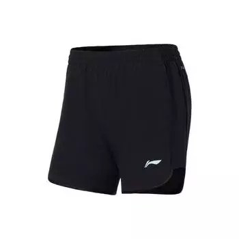 Li Ning Running Series SS22 Logo Print Quick-Dry Woven Sports Shorts Women Shorts Black AKSS396-1 L