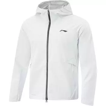 Li Ning Running Series Удобная повседневная простая свободная ветровка с капюшоном для мужчин, верхняя одежда, стандартный белый цвет AFDV043-4 M