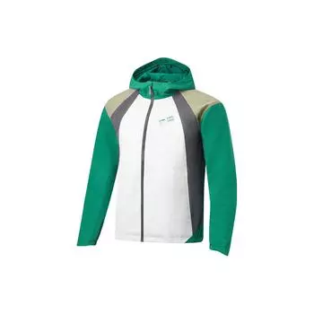 Li Ning с капюшоном и длинными рукавами, спортивная повседневная куртка для мужчин, облачно-белая, штормово-зеленая AFDT891-3 L