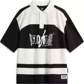 Li Ning Серия Anti-Five Сращивание букв Удобная Дышащая Универсальная Свободная Футболка-поло с коротким рукавом Мужские Футболки-поло Молочно-белый Черный APLU223-1 L