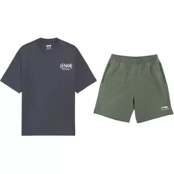 Li Ning Серия Anti-Wu Пуловер с круглым вырезом Модный повседневный спортивный костюм Костюм унисекс YHSV281-2+YKSV147-1 S