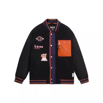 Li-Ning Серия Badfive, однобортная куртка с v-образным вырезом, контрастного цвета, с накладными карманами, мужская куртка, черная AFDSA73-2 XXL