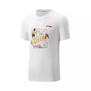 Li Ning Серия Бадминтон Буква Круглый вырез Удобная Дышащая Универсальная Футболка с коротким рукавом Унисекс Топы Стандартный-Белый AHSV773-2 L