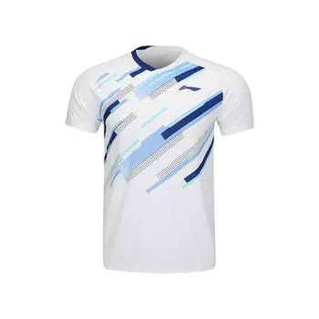 Li Ning Серия Бадминтон Быстросохнущая Футболка с Коротким Рукавом для Соревнований с Прохладными Полосками и Цветными Блоками Унисекс Топы Белый AAYV033-2 L