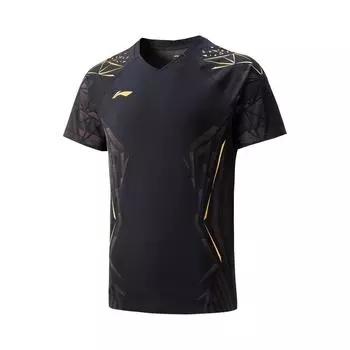 Li Ning Серия Бадминтон Быстросохнущая Прохладная Спортивная Футболка с V-образным вырезом и коротким рукавом Унисекс Топы Черный AAYV019-1 M