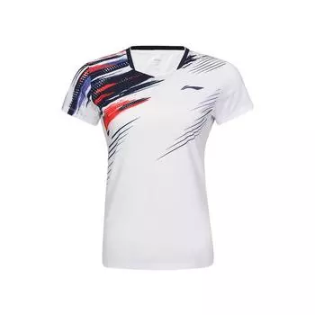 Li Ning Серия Бадминтон Быстросохнущая Прохладная Стильные Линии Соревновательная Футболка с Коротким Рукавом Женские Топы Белый AAYV048-2 S