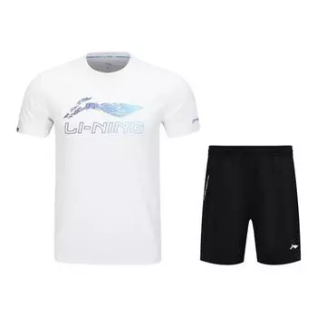 Li Ning Серия Бадминтон Футболка с коротким рукавом с градиентным логотипом Быстросохнущая Удобный Повседневный Спортивный костюм Унисекс спортивный костюм AHSV055-2+AAPU133-1 3XL