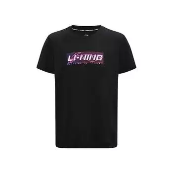 Li Ning Серия Бадминтон Креативный Логотип Классическая Дышащая Энергичность Мода Повседневная Спортивная Футболка с Коротким Рукавом Унисекс Топы Черный ATSV627-1 S
