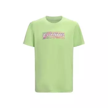 Li Ning Серия Бадминтон Креативный Логотип Классическая Дышащая Энергичность Мода Повседневная Ежедневная Спортивная Футболка с Коротким Рукавом Унисекс Топы Небесно-Зеленый ATSV627-3 S