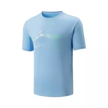 Li Ning Серия Бадминтон Логотип Буква Круглый вырез Дышащая Универсальная Футболка с коротким рукавом Унисекс Топы Цветочно-синий AHSV055-5 S