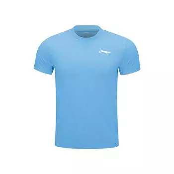 Li Ning Серия Бадминтон Однотонная Футболка Пуловер с Круглым Вырезом и Коротким Рукавом Унисекс Топы Лунно-Белый Синий AHST347-8 S
