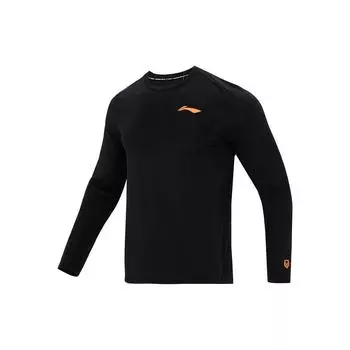 Li Ning Серия Бадминтон Однотонный Логотип Круглый Вырез Свитер Футболка с Длинным Рукавом Унисекс Топы Черный ATLT099-1 M