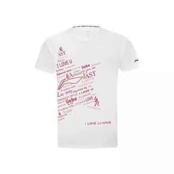 Li Ning Серия Бадминтон Принт с надписью Быстросохнущая Удобная Футболка с круглым вырезом Универсальный топ с коротким рукавом Унисекс Стандартный-Белый AHSV047-2 S